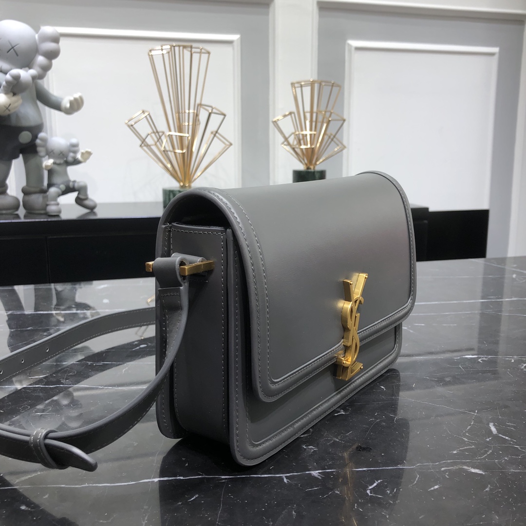 Saint Laurent Solferino Box Medium Calfskin Handbag Shoulder Bag Dark Grey 634305 